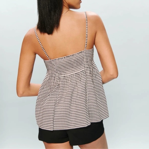 Reformation Cici Top Camisole Sz 2 Remy Check Black White Causal Cotton NWT - Picture 2 of 5